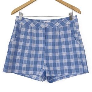 Superdown Size Large Fabia Shorts Blue Pleated Plaid Zip‎ Fly Button